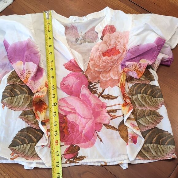 Desigual M. Christian Lacroix Floral Flutter Sleeve Top Sz S - Picture 11 of 12